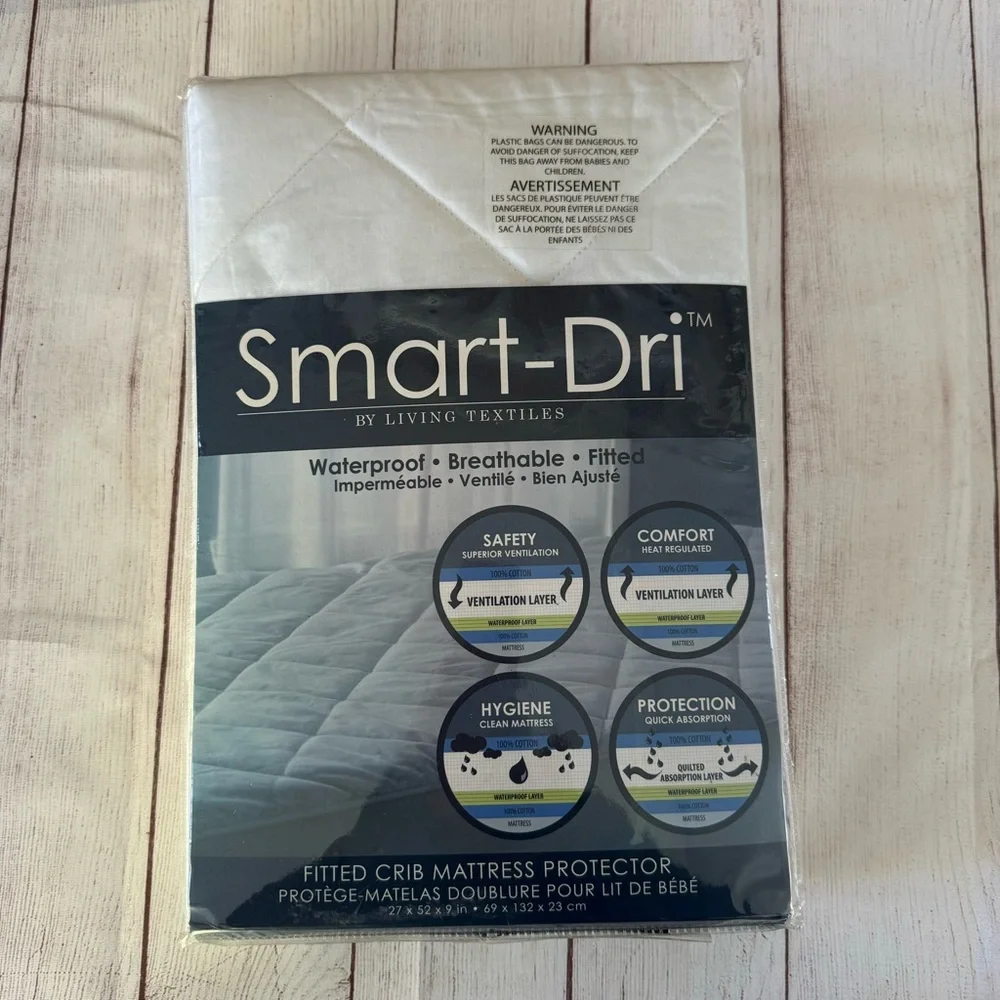 Smart-Dri by Living Textiles Waterproof Fitted Crib Mattress Protector NEW